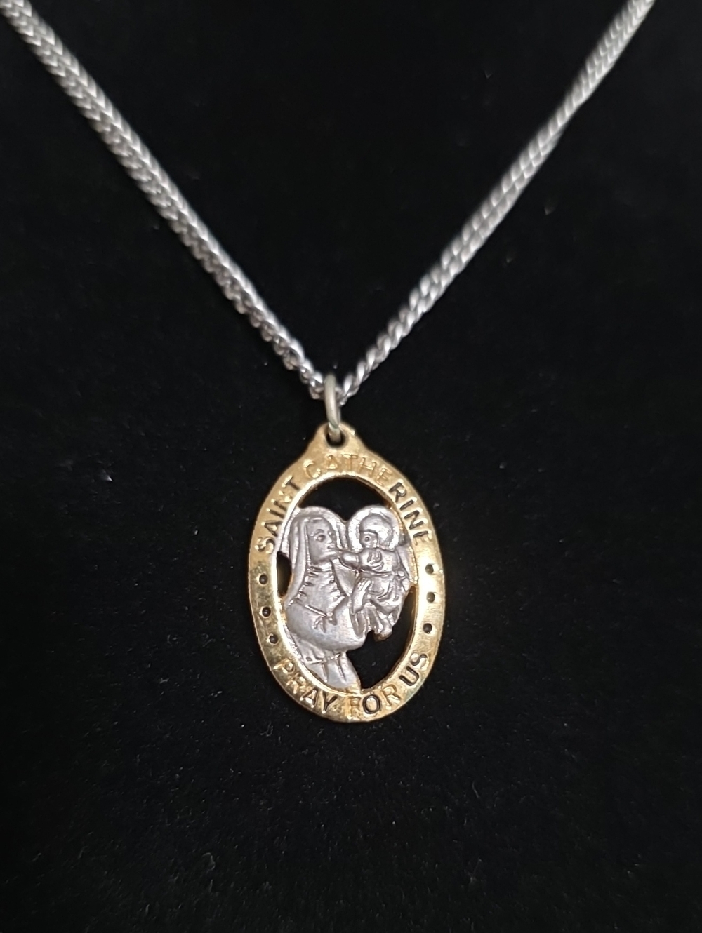 Saint Catherine Two-Tone Medal Necklace - Gold & Silver